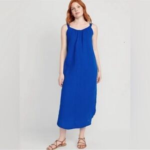 Old Navy Sleeveless Shirred Maxi Dress  Women Tanzanite Blue Cotton NEW Size XS